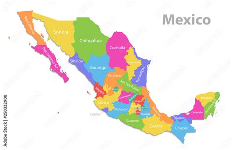 Mexico map, new political detailed map, separate individual states ...