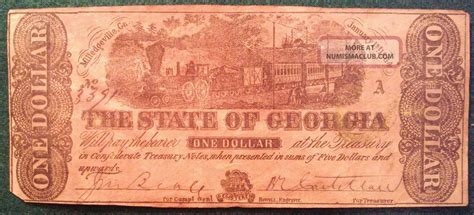 1864 State Of Georgia One - Dollar Note - Milledgeville, Ga