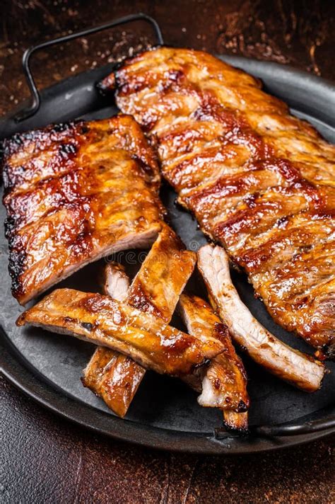 BBQ Pork Spare Ribs St Louis with Hot Honey Marinade in a Steel Tray ...