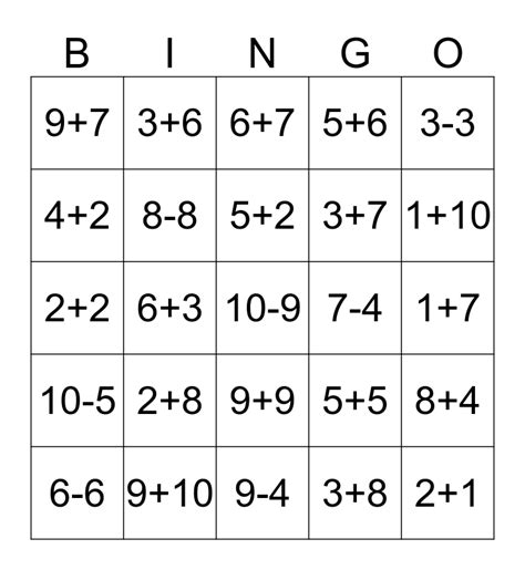 Math Bingo! Bingo Card