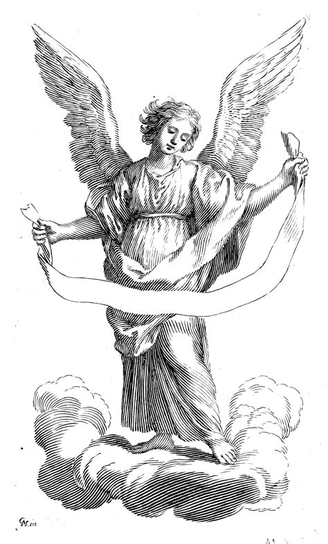 Angel with a Banderole (17th Century) by Claude Mellan - Catholic Coloring Page