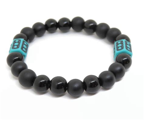 Men's Black and Turquoise Beaded Bracelet Unisex Stretch - Etsy