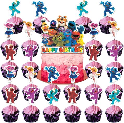 Amazon.com: 25 Pcs Cartoon Birthday Cake Toppers and Cupcake Toppers - Theme Party Decorations ...