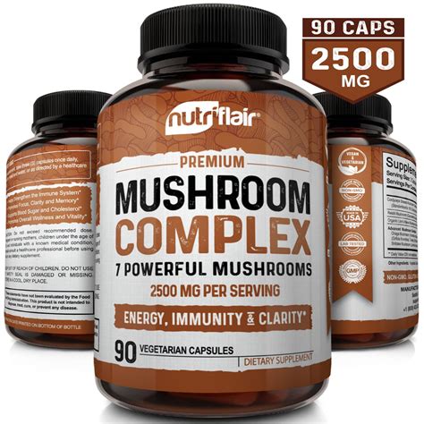 NutriFlair Mushroom Supplement 2500MG - 90 Capsules - 7 Organic Mushrooms - Reishi, Lions Mane ...