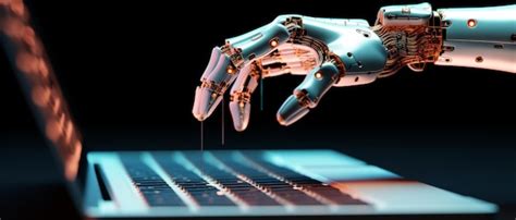 Premium AI Image | Robot touching computer with its hand Generative AI