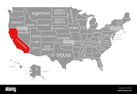 California red highlighted in map of the United States of America Stock ...