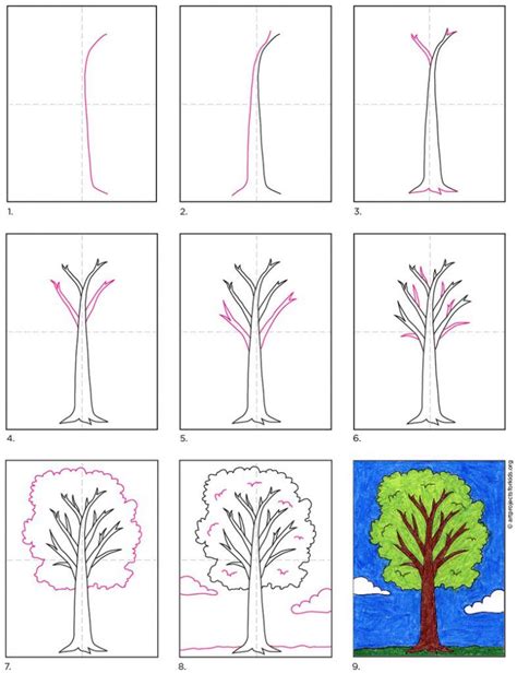 Easy How to Draw a Tree Tutorial Video and Tree Coloring Page | Trees drawing tutorial, Tree ...