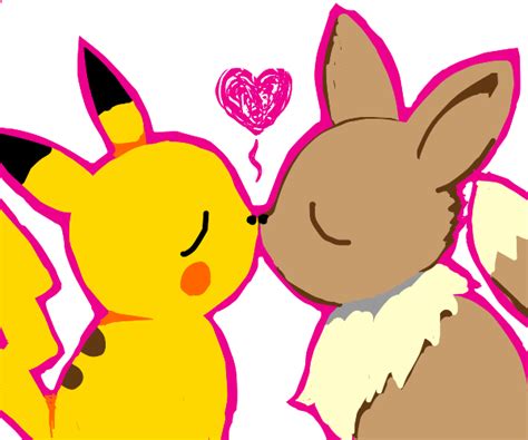 Pikachu and Eevee kissing - Drawception