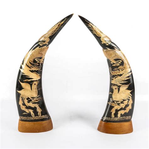 Pair of Carved and Mounted Water Buffalo Horns | EBTH