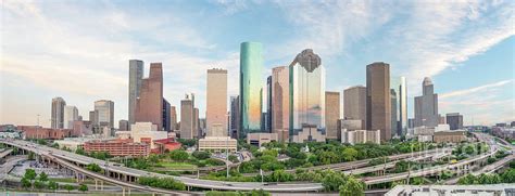 Houston Skyline Sunset Reflection Pano Photograph by Bee Creek Photography - Tod and Cynthia ...