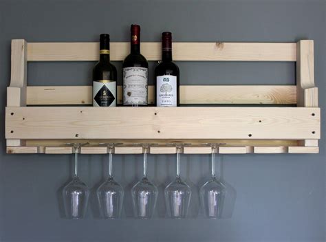 Wooden wine rack for the wall - with glass holder - nature - ready ...