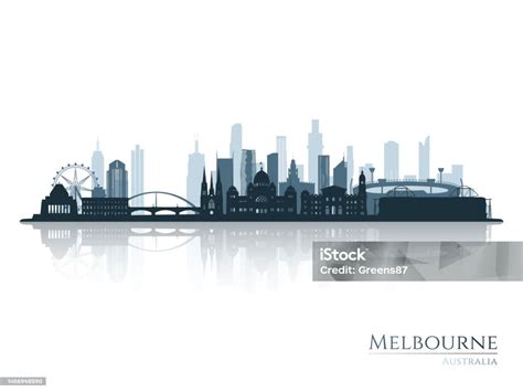 Melbourne Skyline Silhouette With Reflection Landscape Melbourne Australia Vector Illustration ...