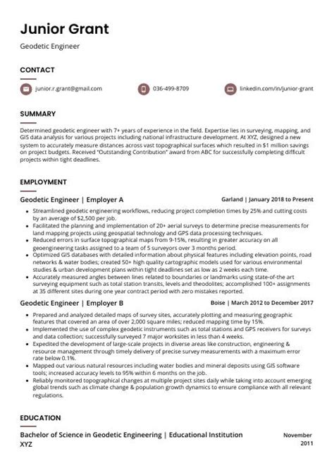 Geodetic Engineer Resume (CV) Example and Writing Guide