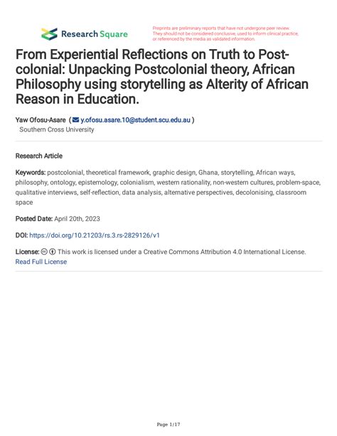 (PDF) From Experiential Reflections on Truth to Post-colonial: Unpacking Postcolonial theory ...