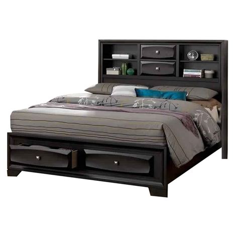 Transitional Queen Size Bed with Bookcase Headboard and 4 Shelves, Brown - Walmart.com - Walmart.com