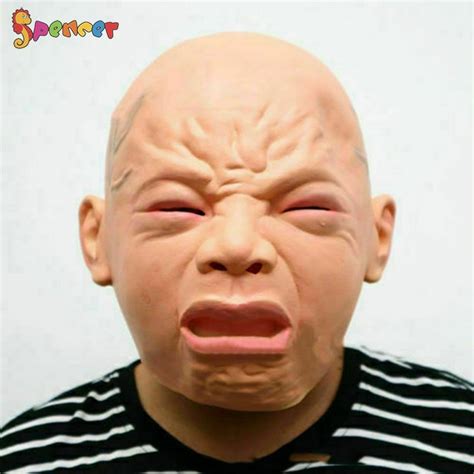 Spencer Novelty Realistic Crying Baby Face Mask Latex Full Head Creepy Baby Mask Halloween ...