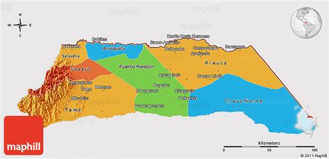 Political 3D Map of Arauca, cropped outside