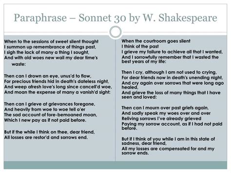 PPT - Paraphrase – Sonnet 30 by W. Shakespeare PowerPoint Presentation - ID:1982367