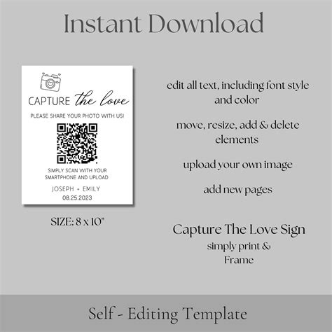 Wedding QR Code Sign Template Capture the Love QR code Sign - Etsy Portugal