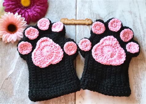 Cat or Dog Paw Fingerless Gloves, Crochet Mitts, Animal Paw, Kitty ...