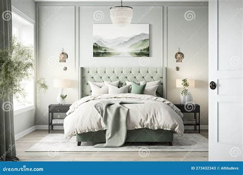 Master Bedroom, Featuring White Walls and Sage Green Accents for a ...