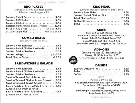 Menu at Boondocks BBQ & Creamery, Wedowee