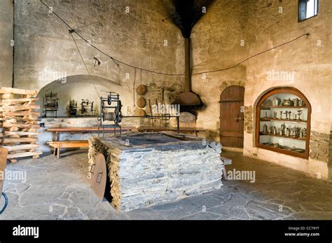 Medieval castle kitchen, museum Burgk Castle, Burgk, Thuringia, Germany ...