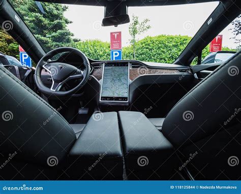 Urmond, NETHERLANDS - MAY 31, 2018: Leather Luxury Interior of Electric ...