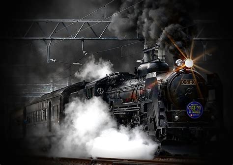 Night Time Steamer, engine, dark, black, steam, smoke, vintage, light, HD wallpaper | Peakpx