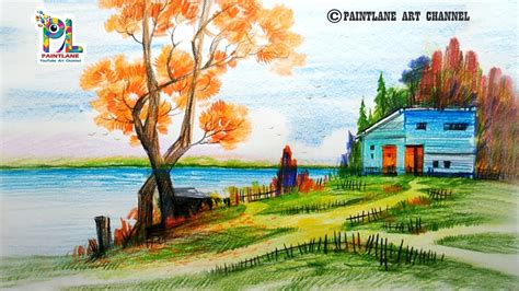 Scenery Drawing For Beginners with Color Pencils | Landscape Drawing - YouTube