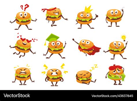 Funny burger character set isometric Royalty Free Vector