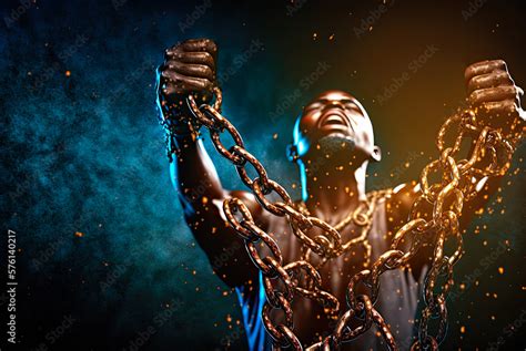 African American enslaved man breaking chains, freedom concept ...