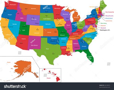 Colorful Usa Map States Capital Cities: ilustrações stock 36109075 ...