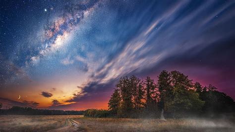 Milky way, clouds, night, sky, landscape, tree, stars, , , background, d4d68e HD wallpaper | Pxfuel