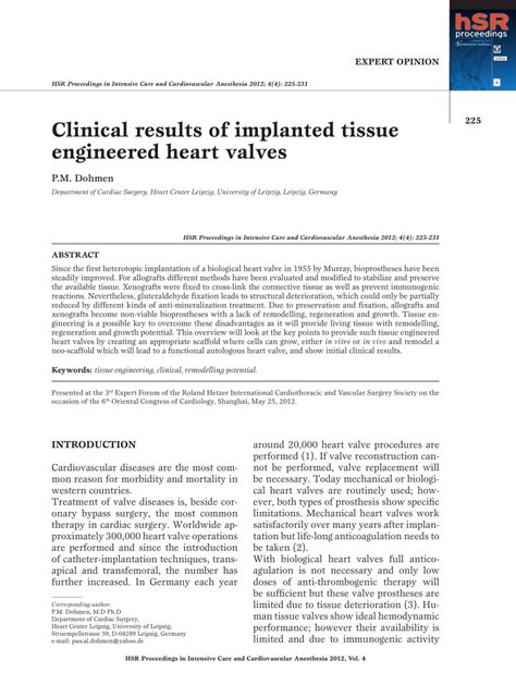 (PDF) Clinical results of implanted tissue engineered heart valves