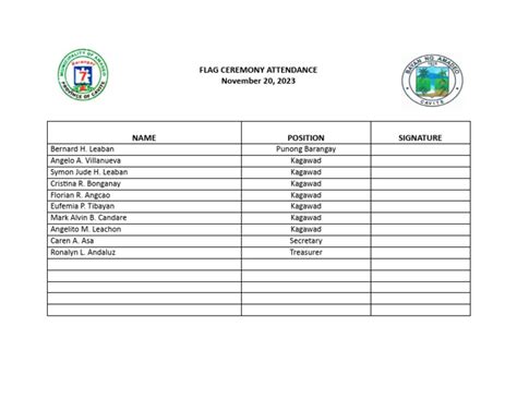 Flag Ceremony Attendance November 20, 2023 | PDF