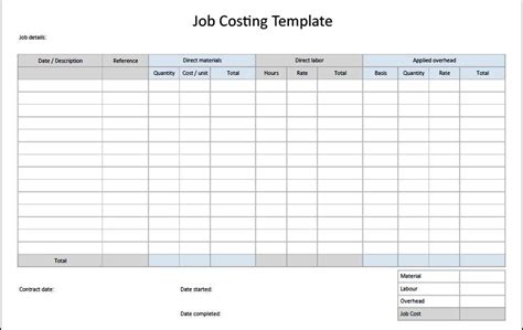 Costing Sheet Template Free