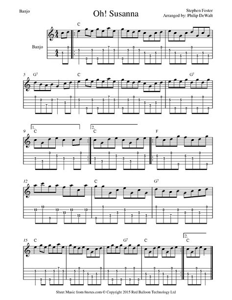 Stephen Foster - Oh Susanna Sheet music for Banjo - 8notes.com