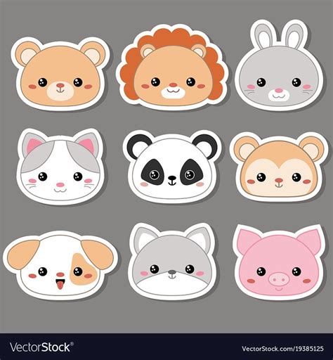 Set of cartoon cute animal faces. Vector illustration. Download a Free Preview or High Quality ...