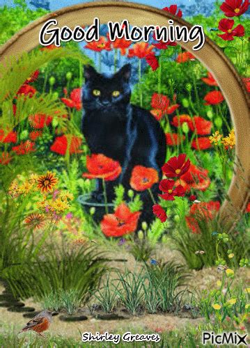 a black cat sitting in the middle of flowers