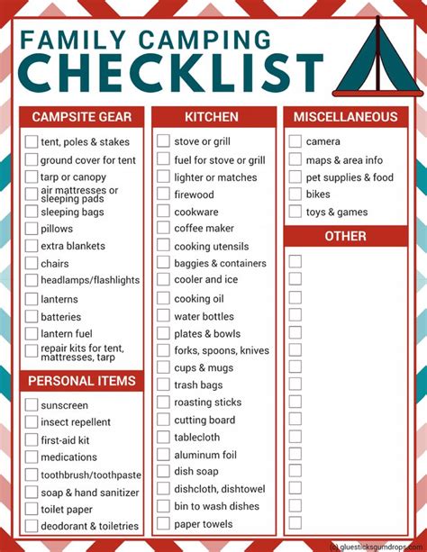 Family Camping Checklist Free Printable - Glue Sticks and Gumdrops | Camping checklist family ...