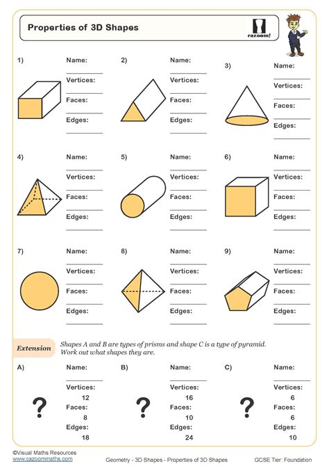 Properties Of 3D Shapes Worksheet Printable PDF Worksheets