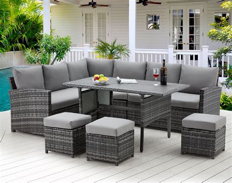 AECOJOY Patio Furniture Set, Pieces Outdoor Patio Furniture With Dining ...