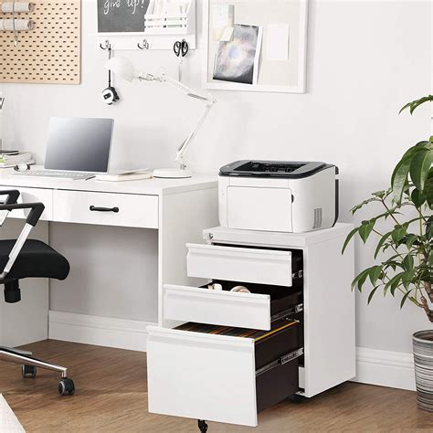 White Mobile Under Desk File Cabinet with Lock | Home Office | SONGMICS