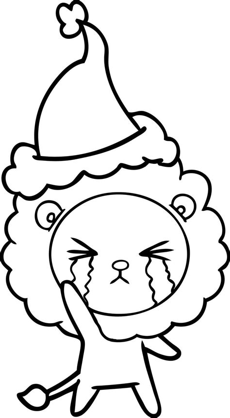 line drawing of a crying lion wearing santa hat 10197669 Vector Art at Vecteezy