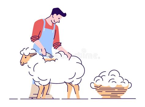 Farmer Shearing Sheep Flat Vector Character. Wool Production Stock ...