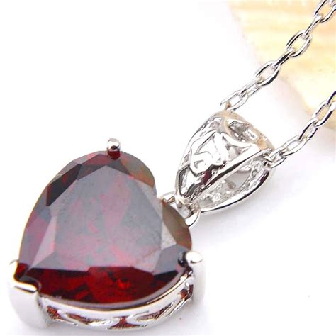 Genuine Natural Heart Fire Red Garnet Gemstone Platinum Plated Necklace Pendant 953650498805 | eBay