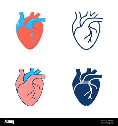 Human heart icon set in flat and line style. Internal organ symbol ...