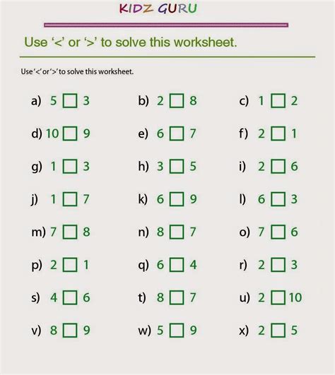 Kindergarten Worksheets: Kindergarten Worksheets - Maths Greater than , Less than