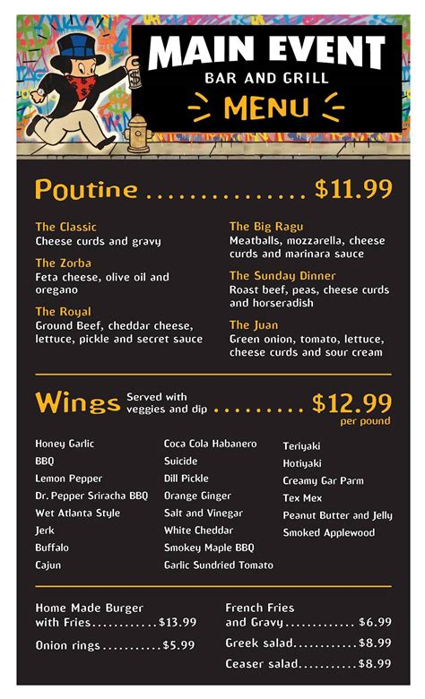 Menu at Main Event Bar and Grill, Toronto